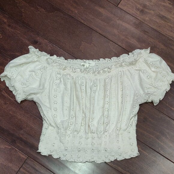 Cleo + Wolf Women's Knit Eyelet Smocked Crop Top SIZE LARGE - Picture 4 of 6